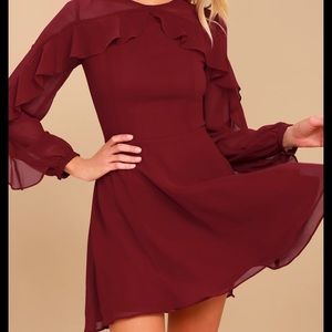 Lulu’s Longtime Love Burgundy Fit and Flare Dress
